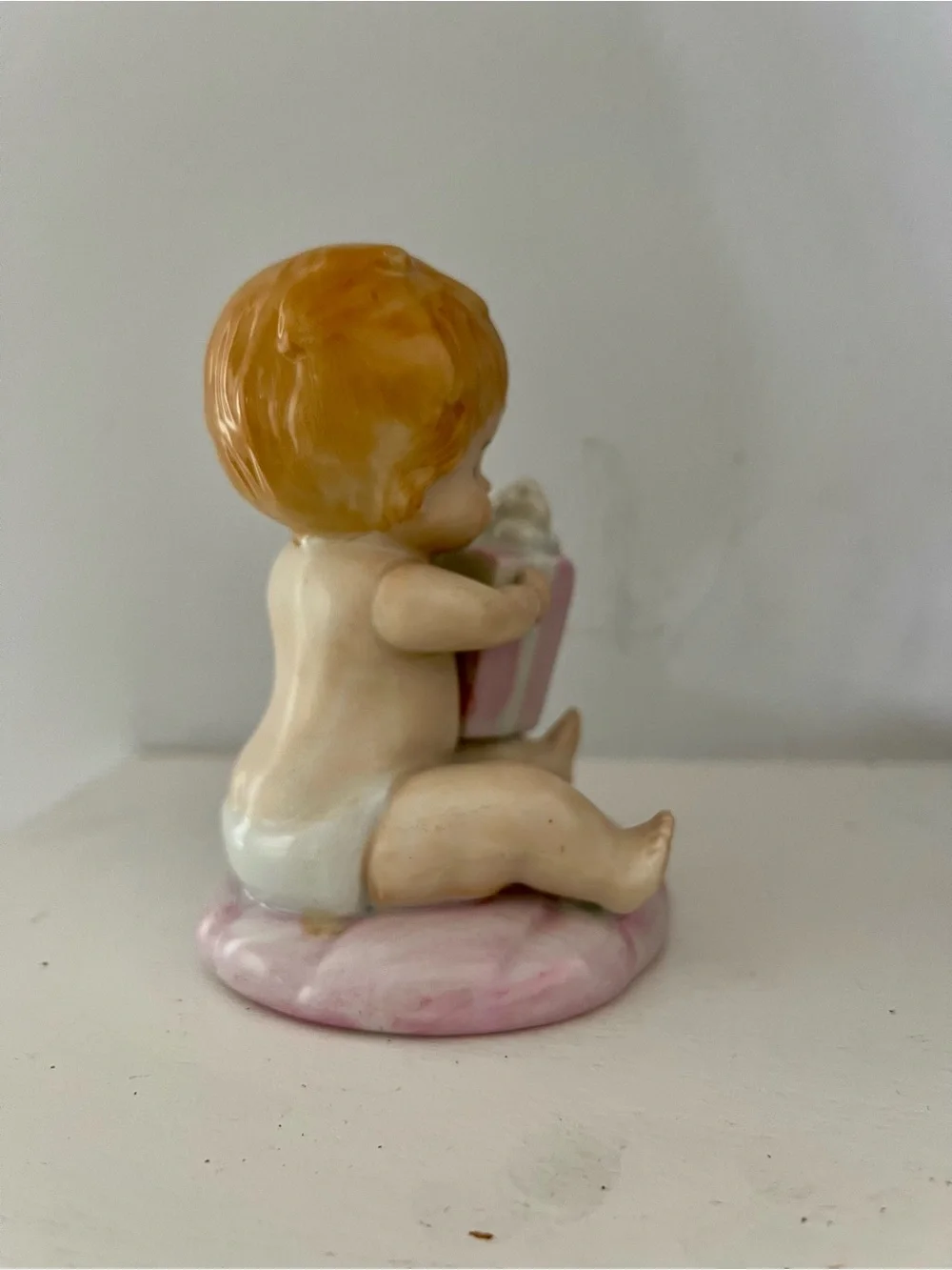Pink Baby Figurine with Gift - Vintage Toma 5851